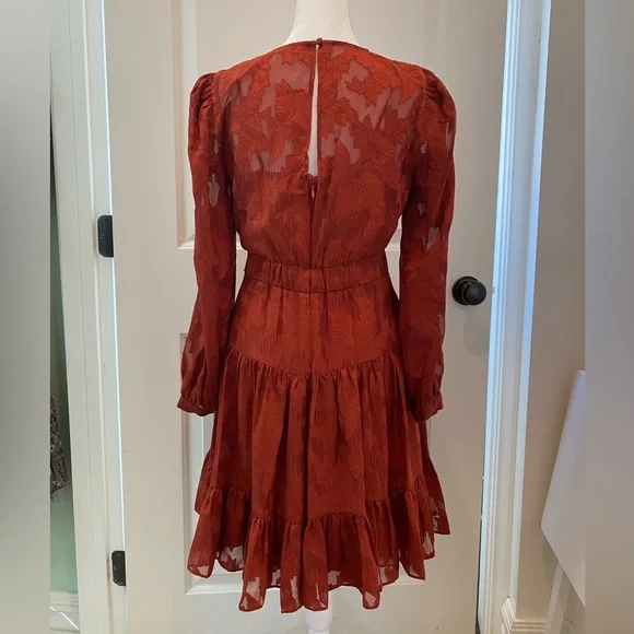 NWOT ELIZA J Metallic Stripe Floral Jacquard Long Sleeve Chiffon Dress - Picture 8 of 16